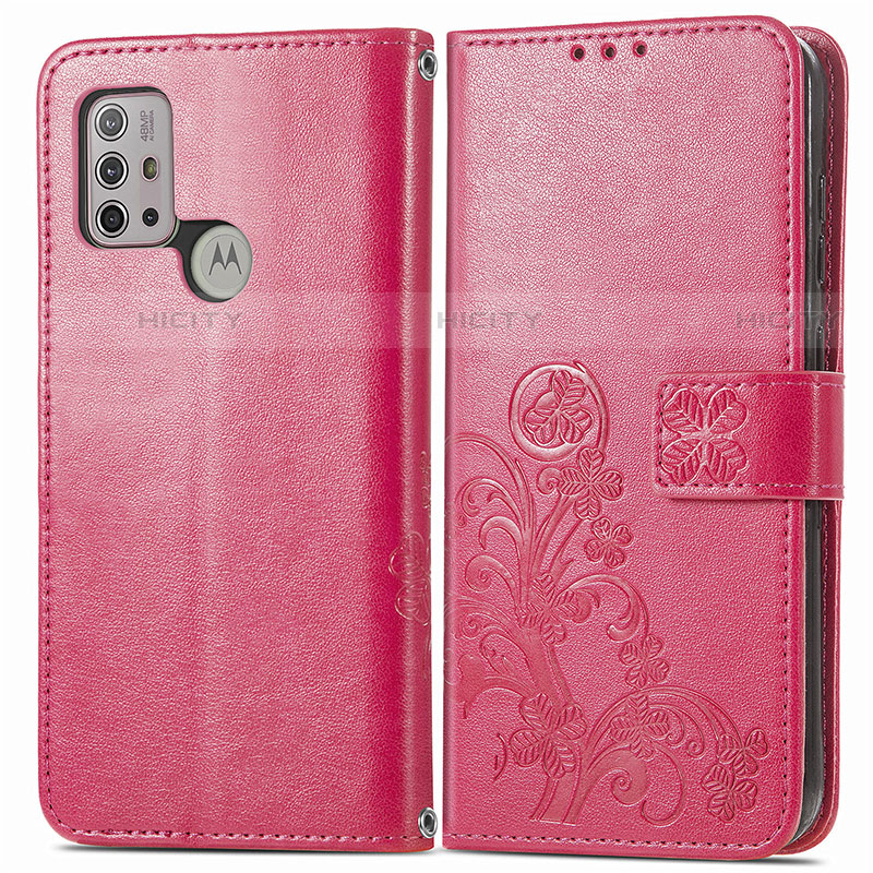 Custodia Portafoglio In Pelle Fiori Cover con Supporto per Motorola Moto G10 Rosso