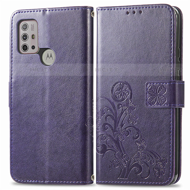 Custodia Portafoglio In Pelle Fiori Cover con Supporto per Motorola Moto G10 Viola