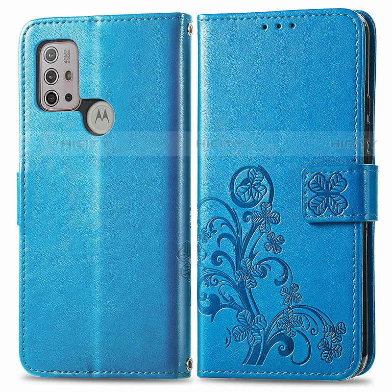 Custodia Portafoglio In Pelle Fiori Cover con Supporto per Motorola Moto G30 Blu