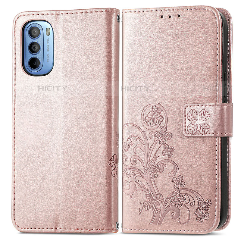 Custodia Portafoglio In Pelle Fiori Cover con Supporto per Motorola Moto G31 Rosa