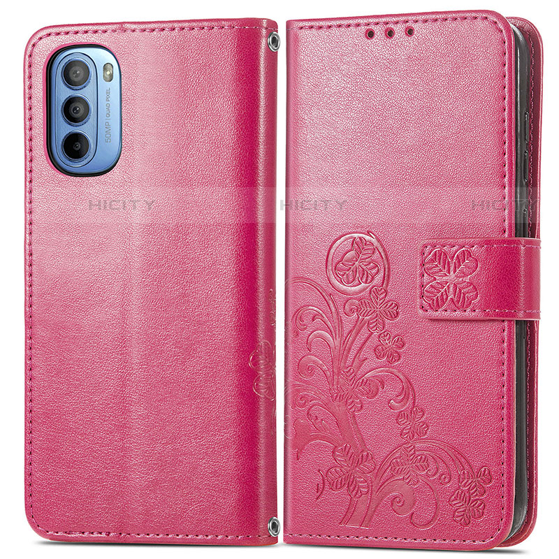 Custodia Portafoglio In Pelle Fiori Cover con Supporto per Motorola Moto G31 Rosso