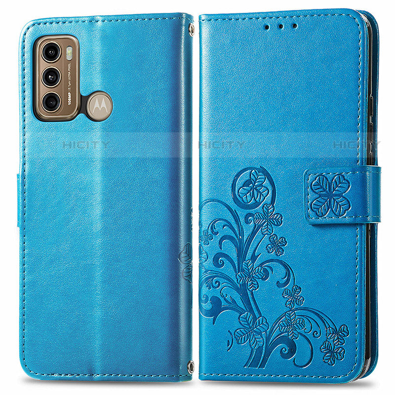 Custodia Portafoglio In Pelle Fiori Cover con Supporto per Motorola Moto G40 Fusion Blu