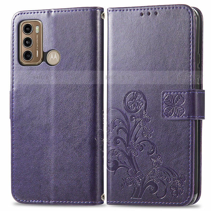 Custodia Portafoglio In Pelle Fiori Cover con Supporto per Motorola Moto G40 Fusion Viola