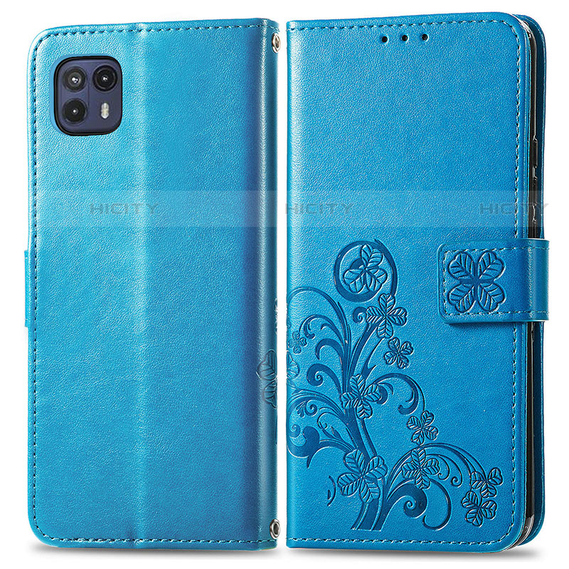 Custodia Portafoglio In Pelle Fiori Cover con Supporto per Motorola Moto G50 5G Blu