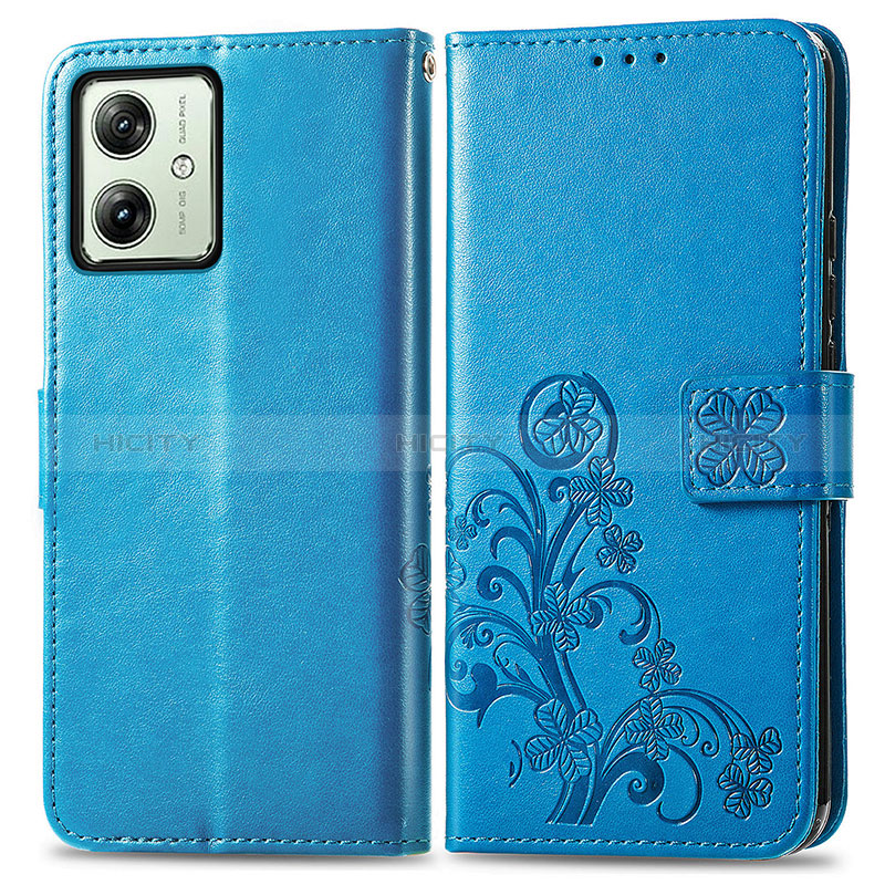 Custodia Portafoglio In Pelle Fiori Cover con Supporto per Motorola Moto G54 5G Blu