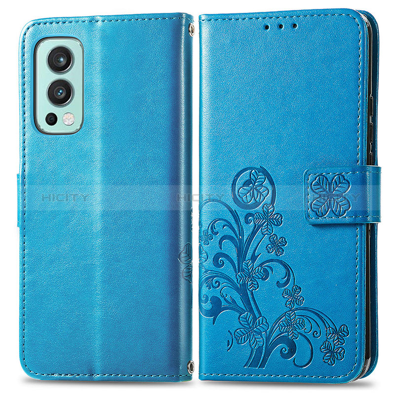 Custodia Portafoglio In Pelle Fiori Cover con Supporto per OnePlus Nord 2 5G Blu