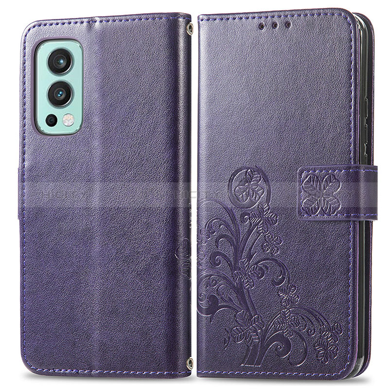 Custodia Portafoglio In Pelle Fiori Cover con Supporto per OnePlus Nord 2 5G Viola