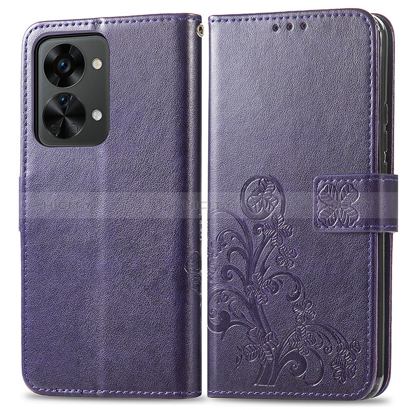 Custodia Portafoglio In Pelle Fiori Cover con Supporto per OnePlus Nord 2T 5G Viola