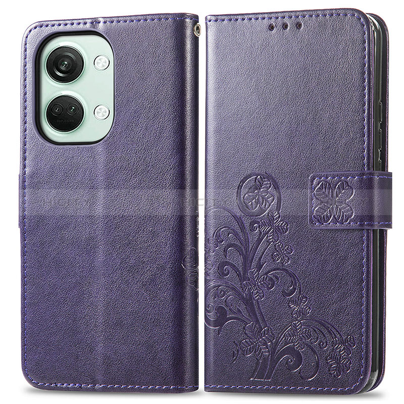 Custodia Portafoglio In Pelle Fiori Cover con Supporto per OnePlus Nord 3 5G Viola