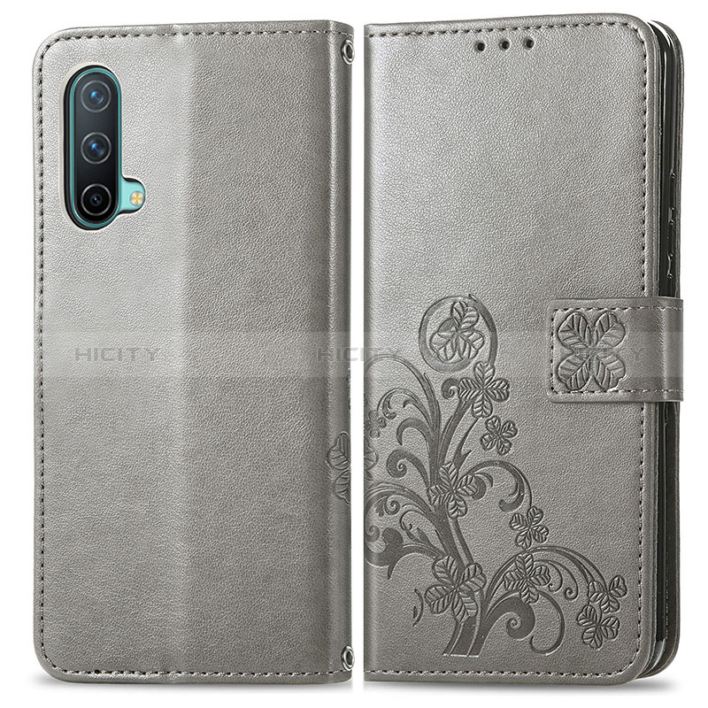 Custodia Portafoglio In Pelle Fiori Cover con Supporto per OnePlus Nord CE 5G Grigio