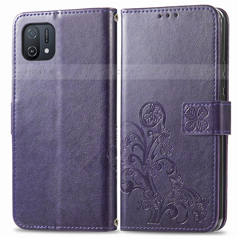 Custodia Portafoglio In Pelle Fiori Cover con Supporto per Oppo A16e Viola