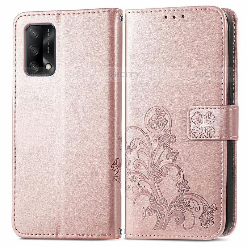 Custodia Portafoglio In Pelle Fiori Cover con Supporto per Oppo A74 4G Rosa