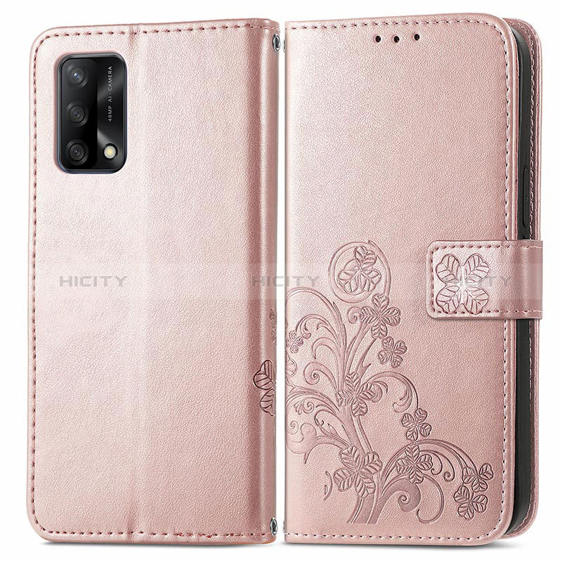 Custodia Portafoglio In Pelle Fiori Cover con Supporto per Oppo F19 Rosa