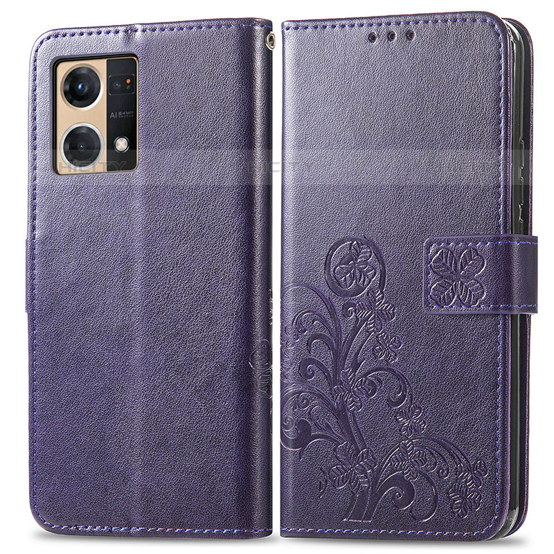 Custodia Portafoglio In Pelle Fiori Cover con Supporto per Oppo F21s Pro 4G Viola