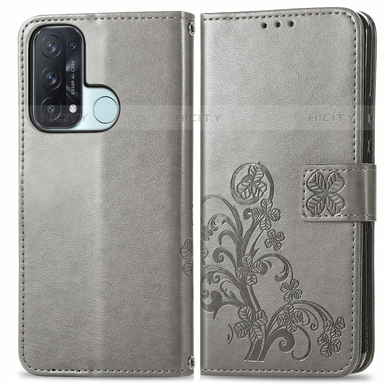 Custodia Portafoglio In Pelle Fiori Cover con Supporto per Oppo Reno5 A Grigio