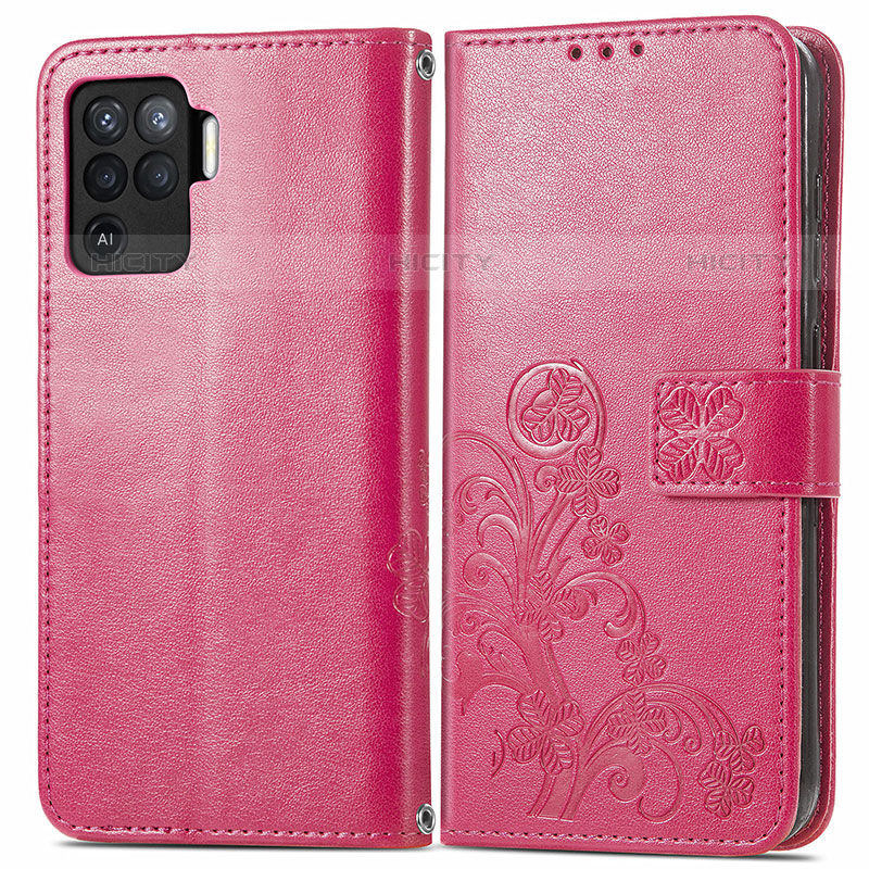 Custodia Portafoglio In Pelle Fiori Cover con Supporto per Oppo Reno5 Lite Rosso