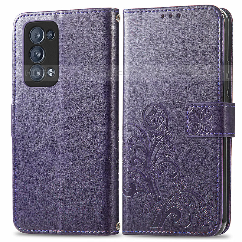 Custodia Portafoglio In Pelle Fiori Cover con Supporto per Oppo Reno6 Pro 5G Viola