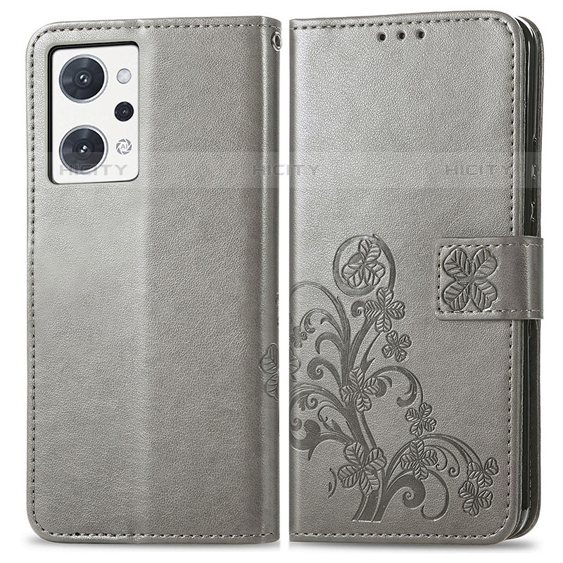 Custodia Portafoglio In Pelle Fiori Cover con Supporto per Oppo Reno7 A Grigio