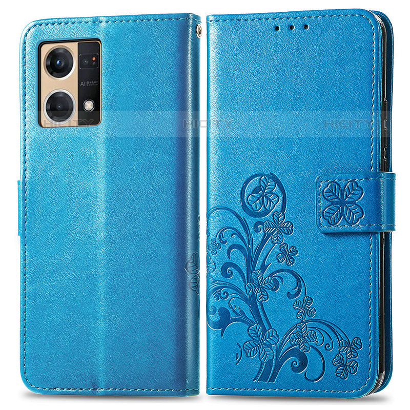 Custodia Portafoglio In Pelle Fiori Cover con Supporto per Oppo Reno8 4G Blu