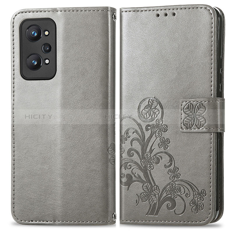 Custodia Portafoglio In Pelle Fiori Cover con Supporto per Realme GT Neo 3T 5G Grigio