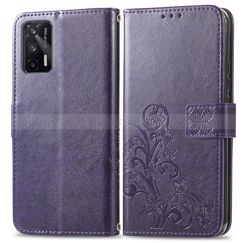 Custodia Portafoglio In Pelle Fiori Cover con Supporto per Realme GT Neo 5G Viola