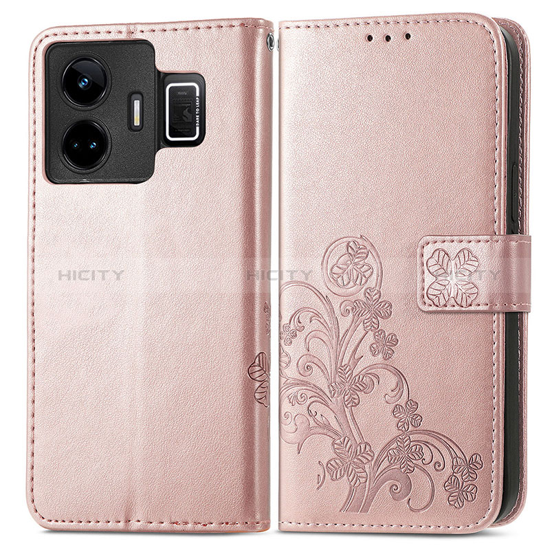 Custodia Portafoglio In Pelle Fiori Cover con Supporto per Realme GT Neo5 240W 5G Oro Rosa