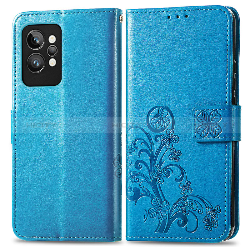 Custodia Portafoglio In Pelle Fiori Cover con Supporto per Realme GT2 Pro 5G Blu