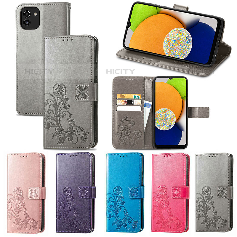 Custodia Portafoglio In Pelle Fiori Cover con Supporto per Samsung Galaxy A03