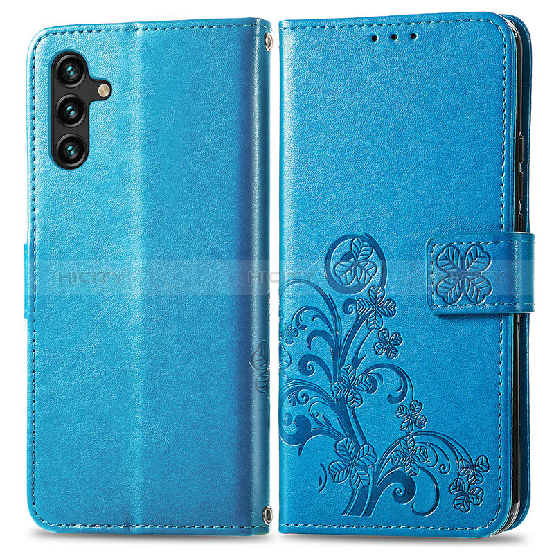 Custodia Portafoglio In Pelle Fiori Cover con Supporto per Samsung Galaxy A04s Blu