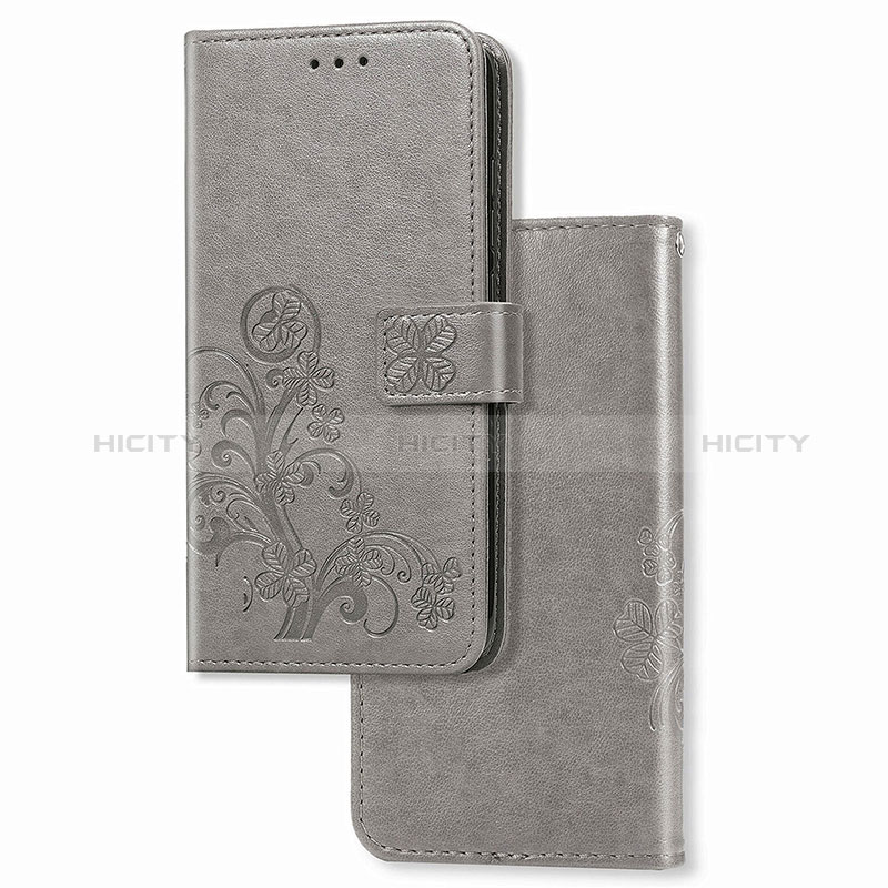 Custodia Portafoglio In Pelle Fiori Cover con Supporto per Samsung Galaxy A12 Grigio