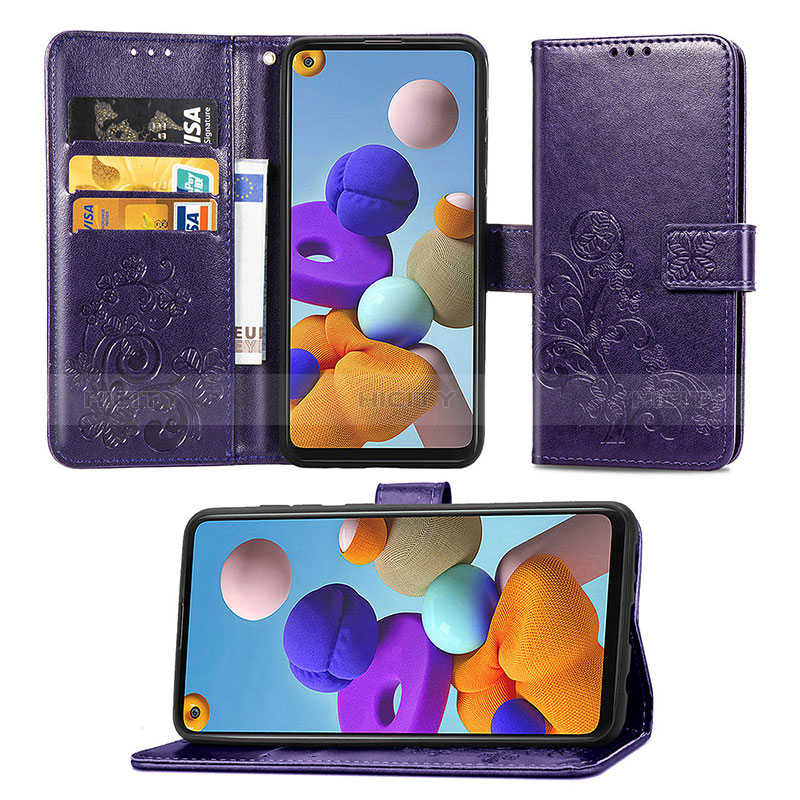 Custodia Portafoglio In Pelle Fiori Cover con Supporto per Samsung Galaxy A21s