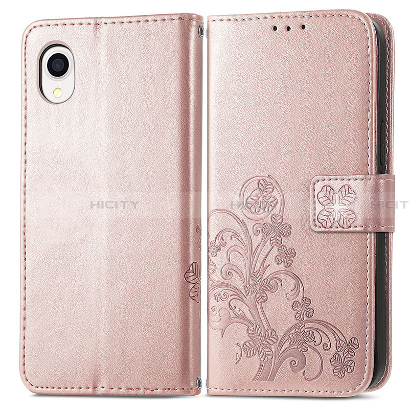 Custodia Portafoglio In Pelle Fiori Cover con Supporto per Samsung Galaxy A22 5G SC-56B Rosa