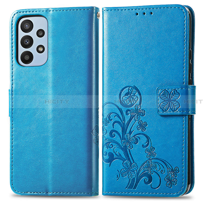 Custodia Portafoglio In Pelle Fiori Cover con Supporto per Samsung Galaxy A23 4G Blu