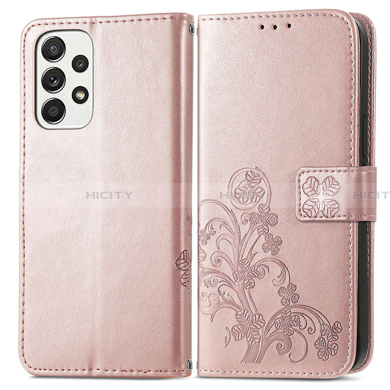 Custodia Portafoglio In Pelle Fiori Cover con Supporto per Samsung Galaxy A33 5G Rosa