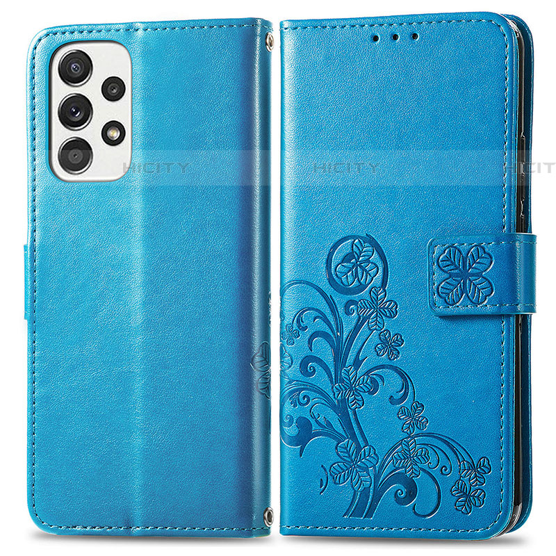 Custodia Portafoglio In Pelle Fiori Cover con Supporto per Samsung Galaxy A73 5G Blu