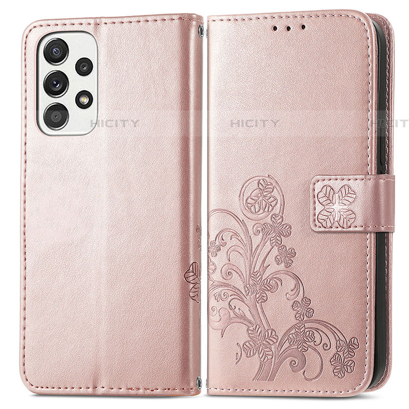 Custodia Portafoglio In Pelle Fiori Cover con Supporto per Samsung Galaxy A73 5G Rosa