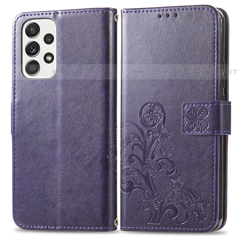 Custodia Portafoglio In Pelle Fiori Cover con Supporto per Samsung Galaxy A73 5G Viola