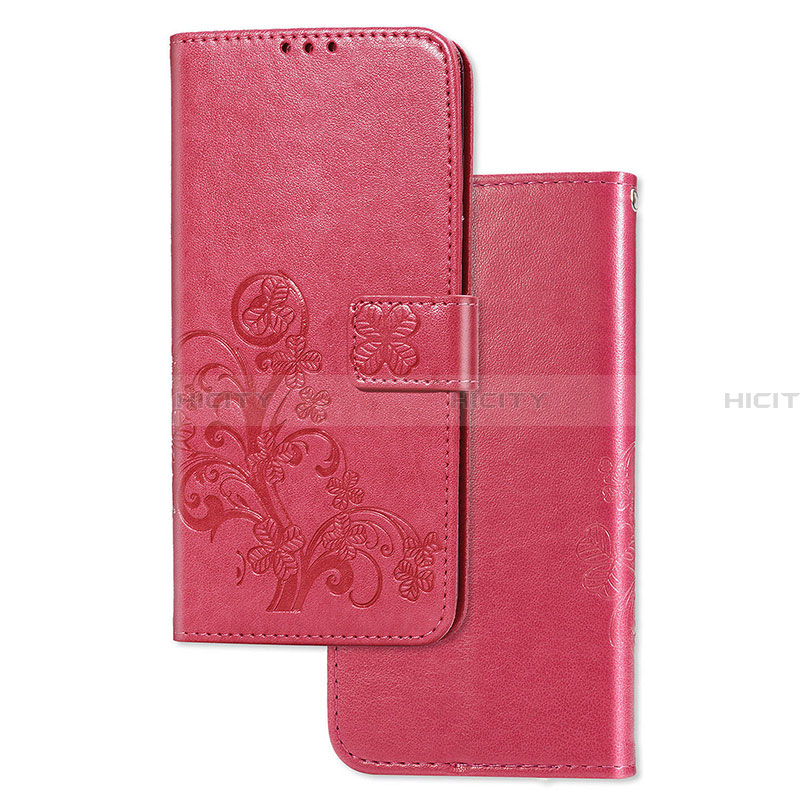 Custodia Portafoglio In Pelle Fiori Cover con Supporto per Samsung Galaxy F02S SM-E025F Rosso