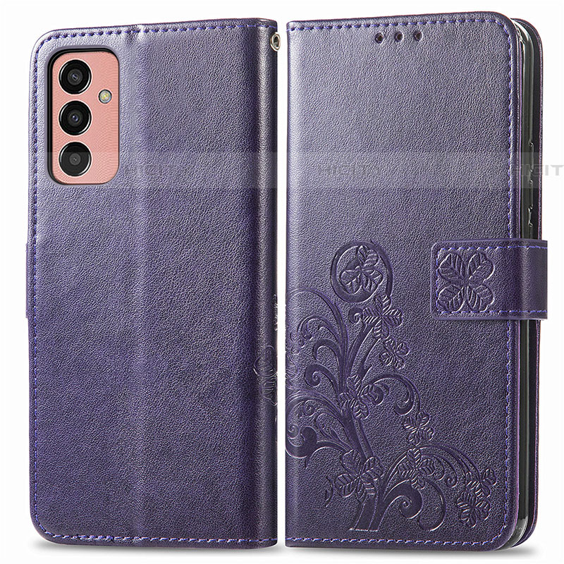 Custodia Portafoglio In Pelle Fiori Cover con Supporto per Samsung Galaxy F13 4G Viola