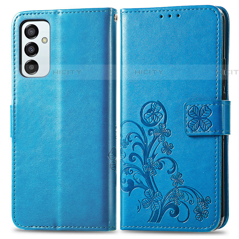 Custodia Portafoglio In Pelle Fiori Cover con Supporto per Samsung Galaxy F23 5G Blu