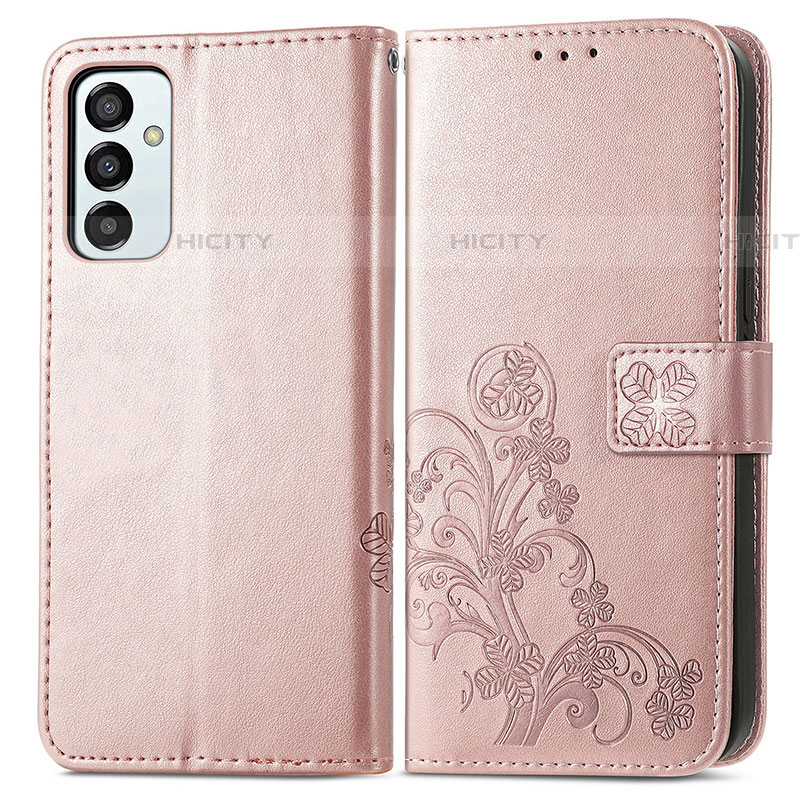 Custodia Portafoglio In Pelle Fiori Cover con Supporto per Samsung Galaxy F23 5G Rosa