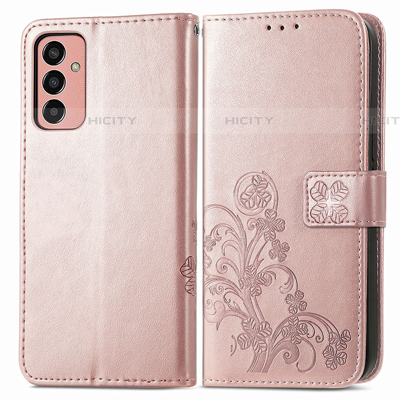 Custodia Portafoglio In Pelle Fiori Cover con Supporto per Samsung Galaxy M13 4G Rosa