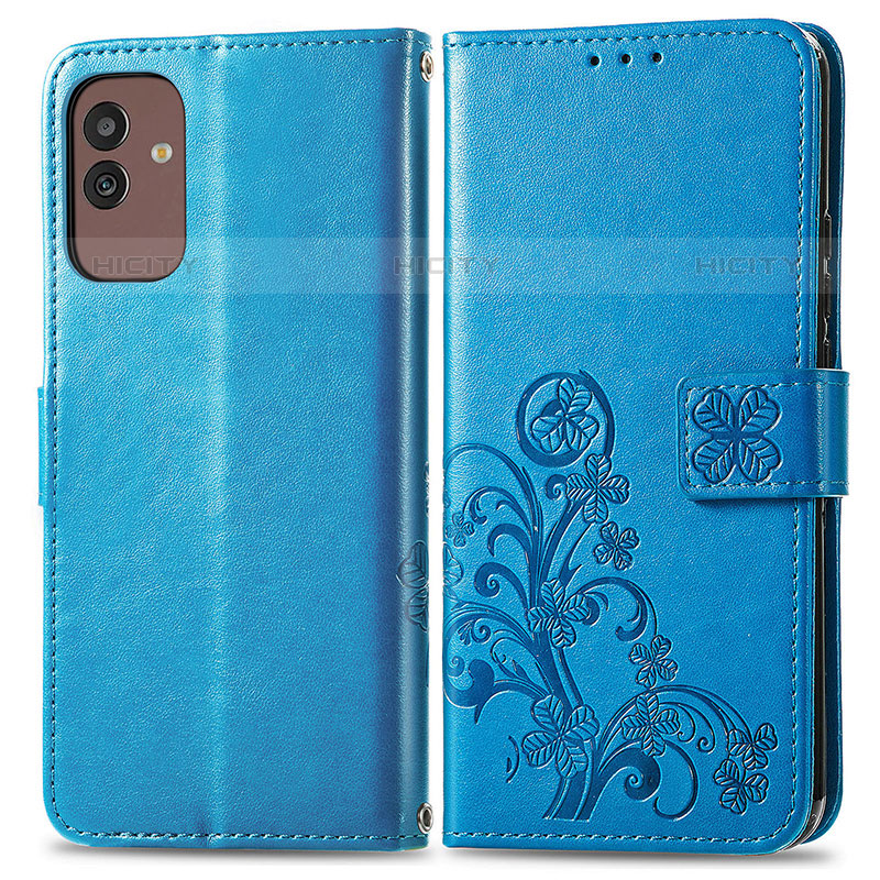 Custodia Portafoglio In Pelle Fiori Cover con Supporto per Samsung Galaxy M13 5G Blu