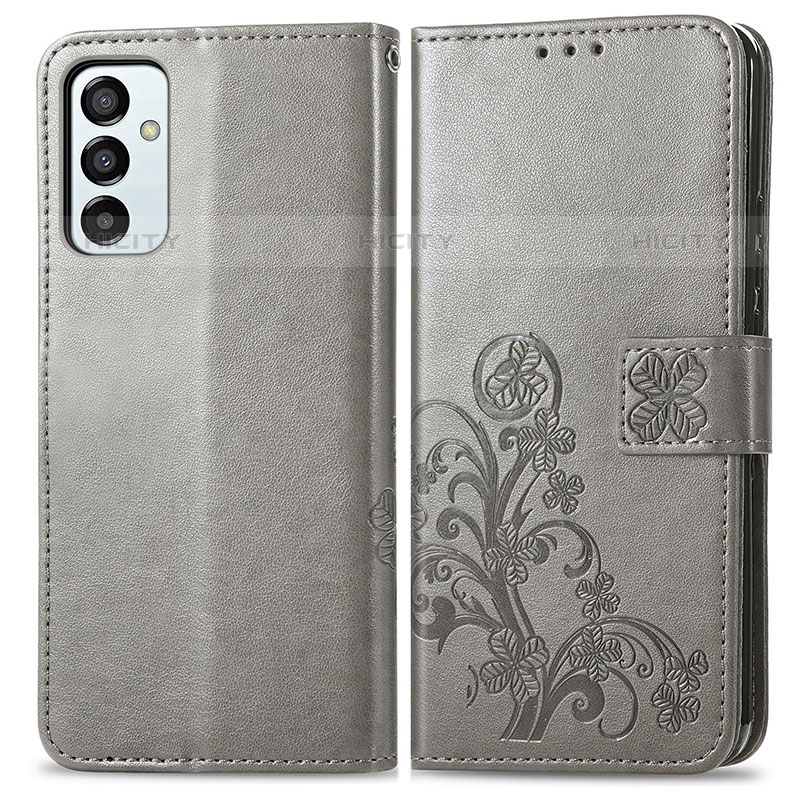 Custodia Portafoglio In Pelle Fiori Cover con Supporto per Samsung Galaxy M23 5G Grigio