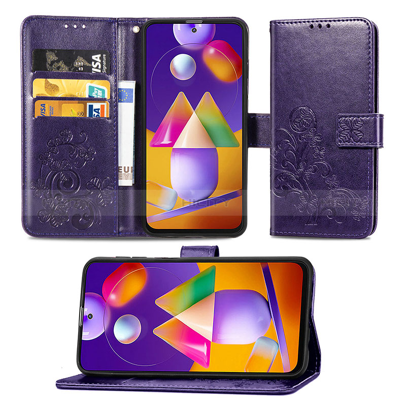 Custodia Portafoglio In Pelle Fiori Cover con Supporto per Samsung Galaxy M31s