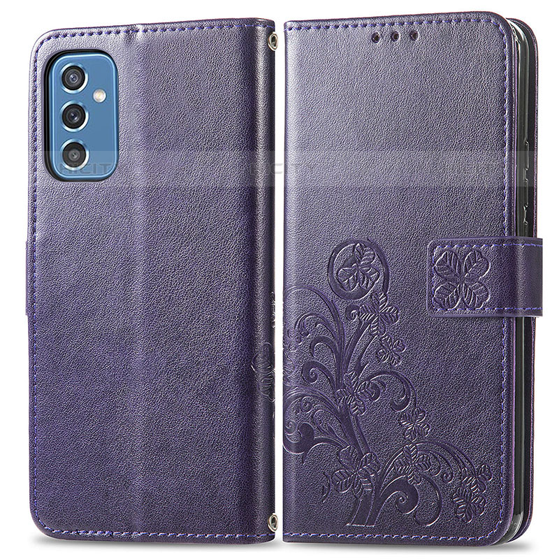 Custodia Portafoglio In Pelle Fiori Cover con Supporto per Samsung Galaxy M52 5G Viola