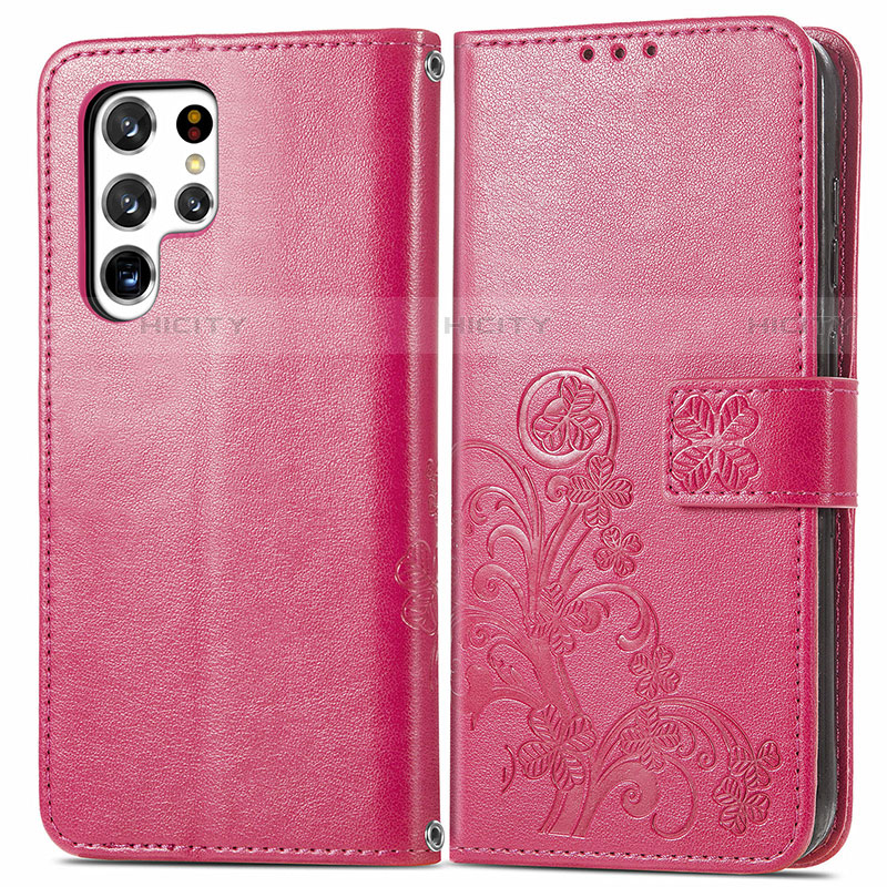 Custodia Portafoglio In Pelle Fiori Cover con Supporto per Samsung Galaxy S21 Ultra 5G Rosso