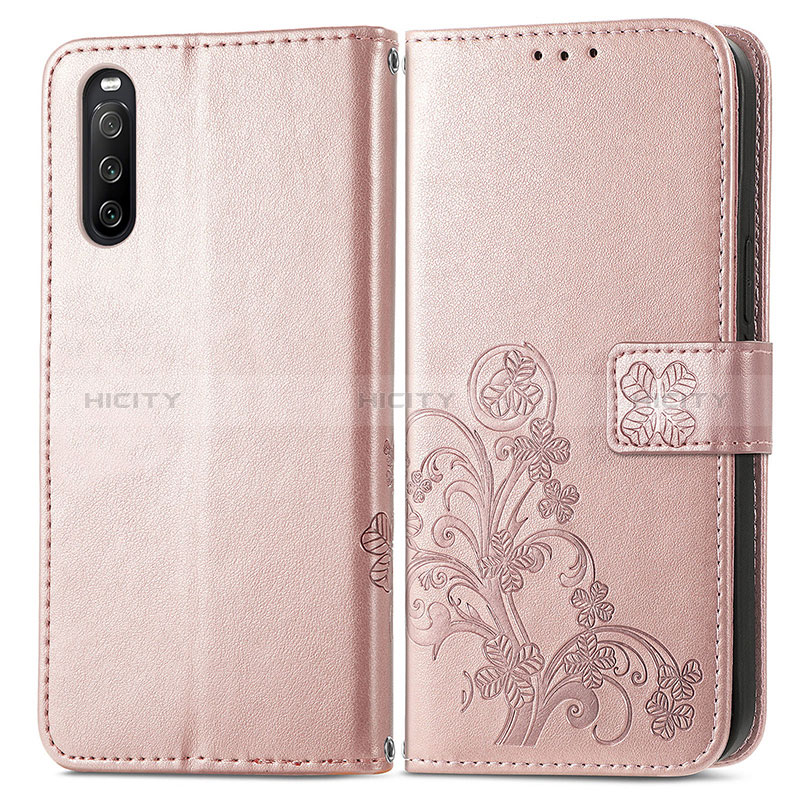 Custodia Portafoglio In Pelle Fiori Cover con Supporto per Sony Xperia 10 III Lite Rosa