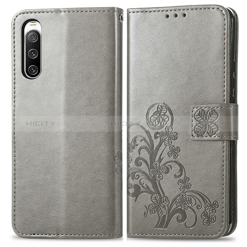 Custodia Portafoglio In Pelle Fiori Cover con Supporto per Sony Xperia 10 IV Grigio