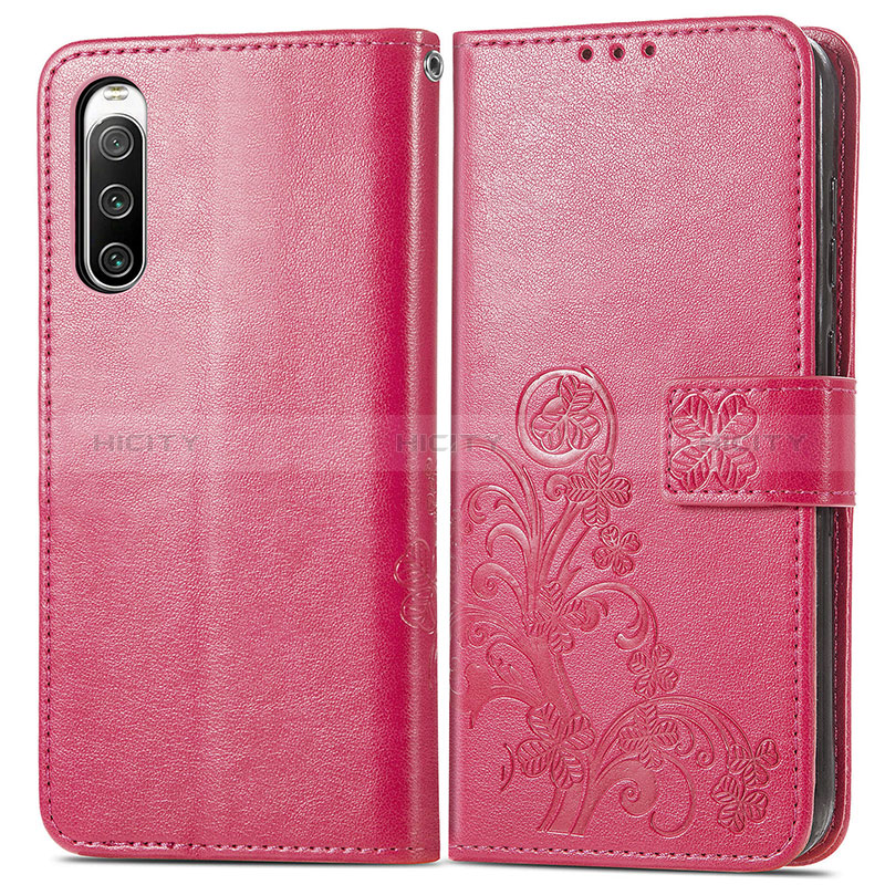 Custodia Portafoglio In Pelle Fiori Cover con Supporto per Sony Xperia 10 IV SO-52C Rosso